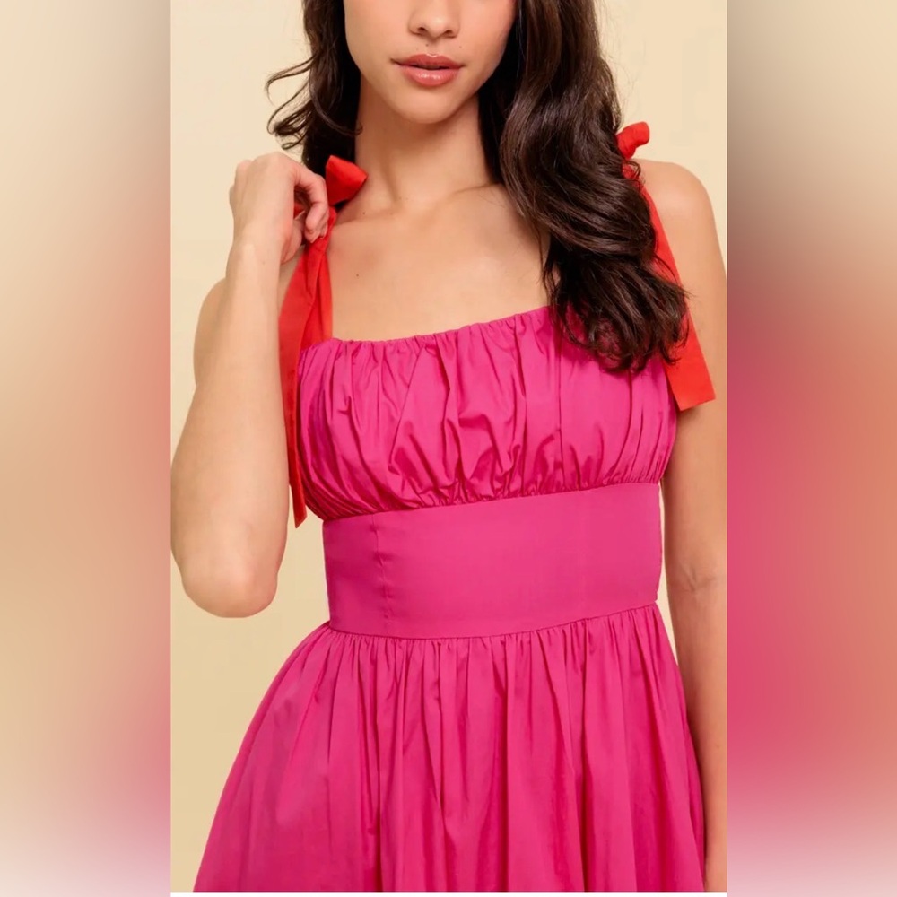 Flying Tomato Bow Strap Gathered Midi Dress
